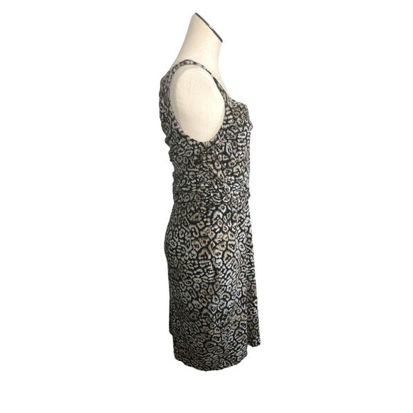 Ann Taylor Dress Faux Wrap Womens 12 Brown Tan Animal Print Sleeveless Beige EUC - Picture 9 of 13
